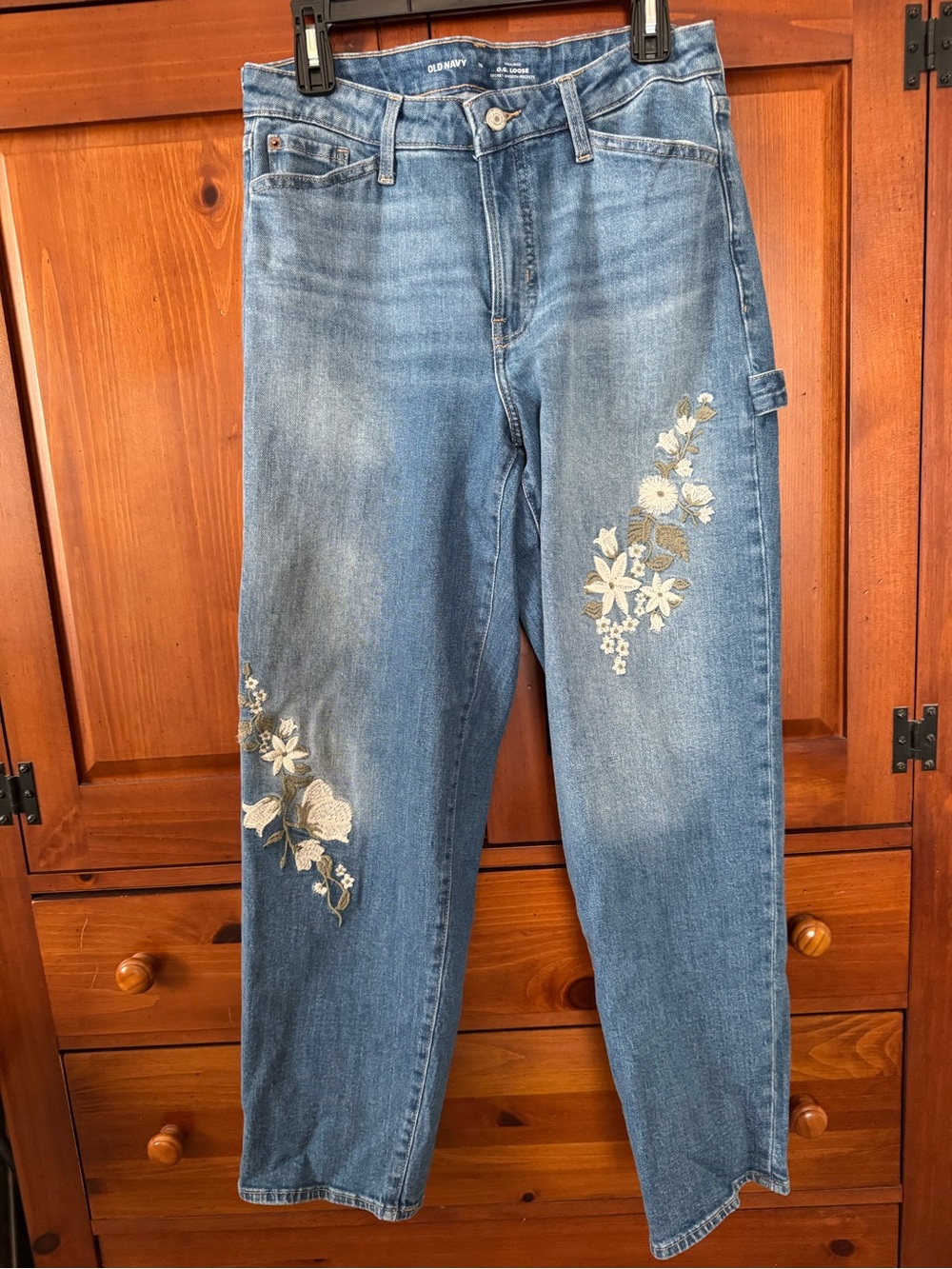 Embroidered Floral Jeans High Rise Loose Size 10